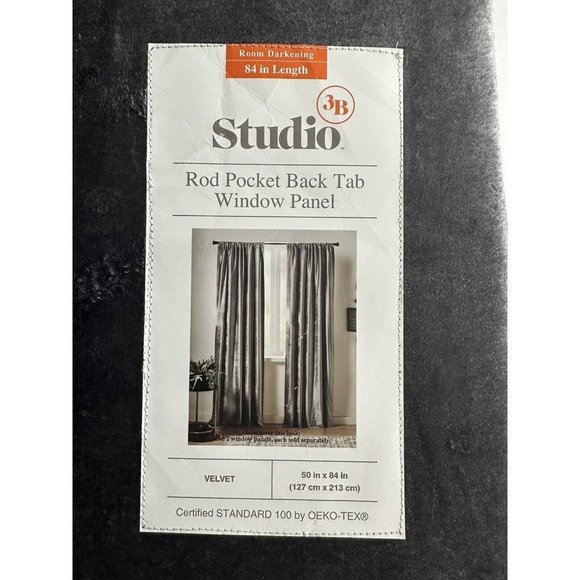 Studio 3B Velvet Rod Pocket Room Darkening Curtain Panels Graphite 50”W X 84”L - Picture 2 of 6